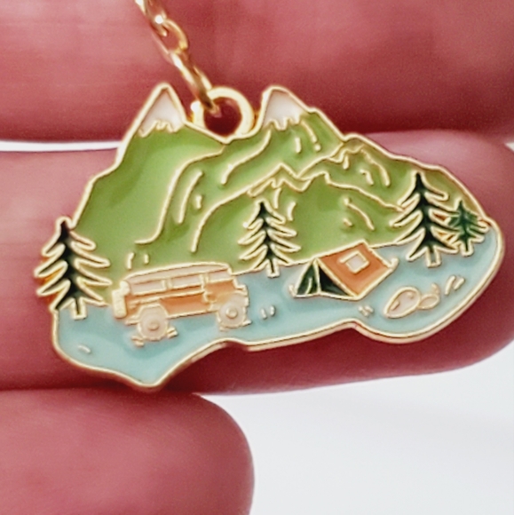 Earrings Camping van life nature handmade mountains Forrest enamel unique - Picture 7 of 11